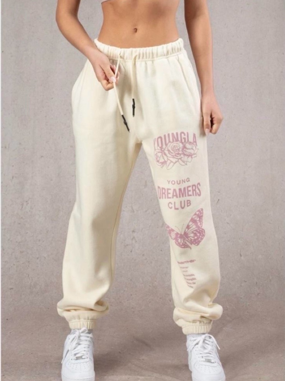 YoungLA Cream Jogger Pants with Pink Graphic